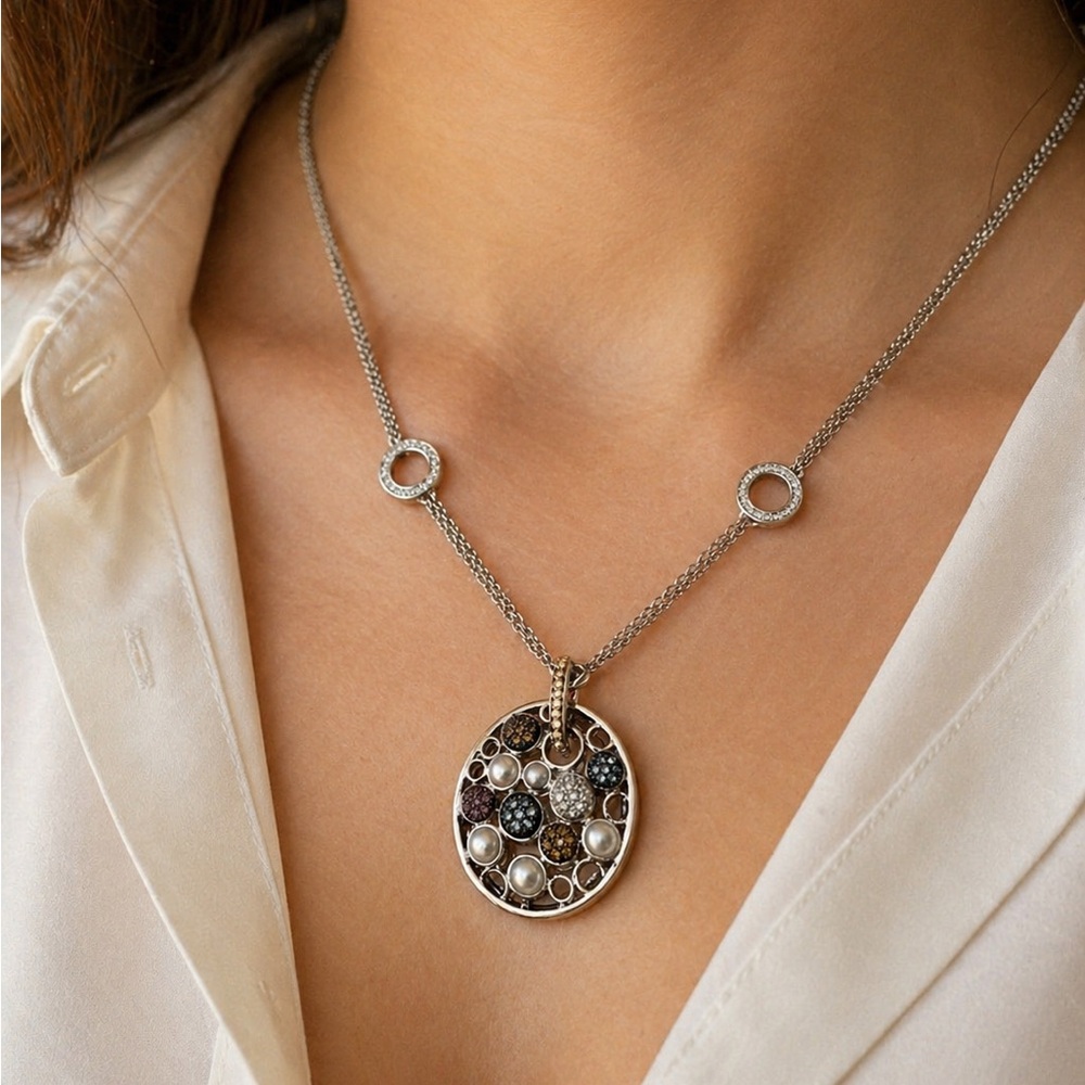 Effy 18k/925 Sterling Silver Mixed Stone & Pearl Pendant Necklace Gift